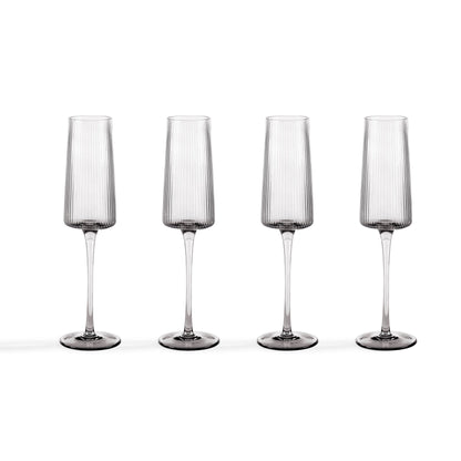 Gatsby Set of 4 Ripple Glass Champagne Flutes - Smoked
