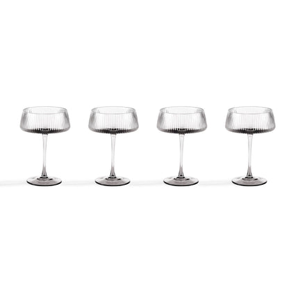 Gatsby Set of 4 Ripple Glass Coupes - Smoked