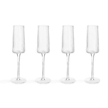 Gatsby Set of 4 Ripple Glass Champagne Flutes - Clear