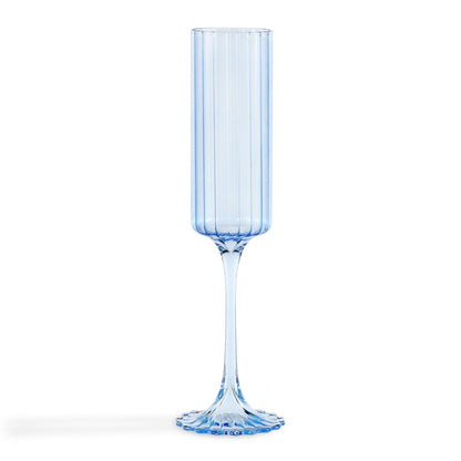 Lucinda Scalloped Edge Contrast Stem Glass Flutes - Set of 4 - Blue