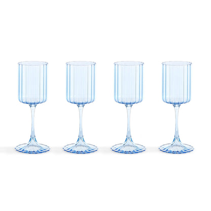 Lucinda Scalloped Edge Contrast Stem Wine Glasses - Set of 4 - Blue