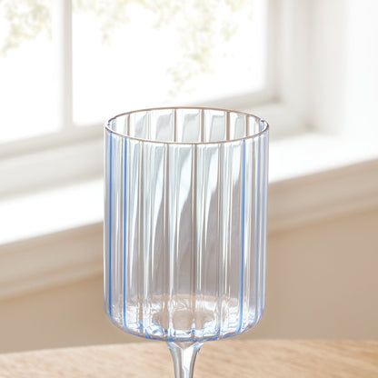 Lucinda Scalloped Edge Contrast Stem Wine Glasses - Set of 4 - Blue